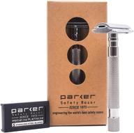 parker 64s stainless steel handle de safety razor | closed comb head & 5 premium blades logo