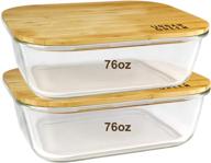 large glass food storage containers with bamboo lids - urban green, perfect for meal prep, pantry organization, microwave-oven-freezer safe, xxlarge size, 76oz/2260ml, pack of 2 logo