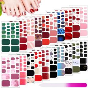 img 4 attached to Marble Design Toenail Art Polish Stickers Strips - 440 Pieces, 20 Sheets, Colorful Self-Adhesive Toenail Art Stickers with Nail File - Perfect Toenail Decoration for Women and Girls