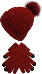 img 4 attached to 🧣 Womens Winter Knitted Beanie Hat and Touch Screen Glove Set - Muryobao 2 Pcs Knit Cuffed Skull Cap with Faux Fur Pom