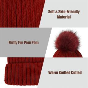 img 1 attached to 🧣 Womens Winter Knitted Beanie Hat and Touch Screen Glove Set - Muryobao 2 Pcs Knit Cuffed Skull Cap with Faux Fur Pom