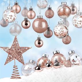 img 4 attached to 🎄 49-Piece Rose Gold Christmas Balls Ornaments Set - Shatterproof Star Balls Tree Baubles - Plastic Tree Topper Star Clear Balls for Tree Birthday Holiday Indoor Outdoor Decor