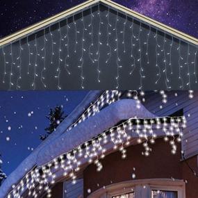 img 3 attached to 🎄 FUNPENY Outdoor Christmas Icicle Lights - 360 LED 29.5 FT Clear Wire Curtain Fairy String Lights with 60 Drops for Xmas Wedding Party Tree Holiday Decoration, 8 Modes, White