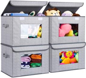 img 4 attached to 📦 Univivi Foldable Nursery Storage Bin [4-Pack] - Large Grey Fabric Storage Boxes with Lids - Toy Organizers and Storage for Nursery, Bedroom, and Home - 17 x 12 x 12 Inches