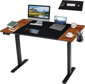 img 4 attached to 🖥️ HOMHUM Electric Sit to Stand Desk, Adjustable Standing Table with Memory Settings, Splice Board, Large Mouse Pad for Home Office Use - 48 x 24 Inch, Black Frame/Rustic Brown