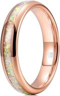 💍 stunning three keys jewelry 4mm white created-opal/shell rings: rose gold tungsten bands for women - perfect engagement & wedding gifts logo