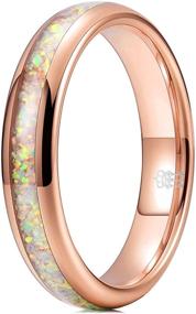 img 4 attached to 💍 Stunning THREE KEYS JEWELRY 4mm White Created-opal/Shell Rings: Rose Gold Tungsten Bands for Women - Perfect Engagement & Wedding Gifts