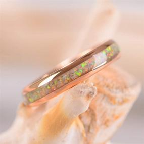 img 3 attached to 💍 Stunning THREE KEYS JEWELRY 4mm White Created-opal/Shell Rings: Rose Gold Tungsten Bands for Women - Perfect Engagement & Wedding Gifts