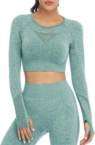 img 4 attached to 👯 Seamless Sets for Women: High Waisted Yoga Leggings and Long Sleeve Crop Tops - Ideal Two Piece Workout Outfits