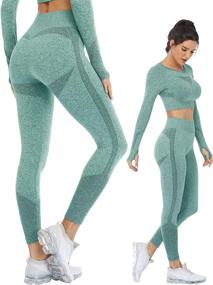 img 2 attached to 👯 Seamless Sets for Women: High Waisted Yoga Leggings and Long Sleeve Crop Tops - Ideal Two Piece Workout Outfits