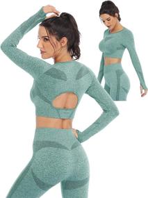 img 3 attached to 👯 Seamless Sets for Women: High Waisted Yoga Leggings and Long Sleeve Crop Tops - Ideal Two Piece Workout Outfits