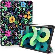 🌸 feams ipad air 4 case 10.9 inch 2020: slim trifold protective cover with pencil holder & auto wake/sleep – flower design logo