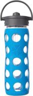 lifefactory 16-ounce bpa-free glass water bottle: straw cap, silicone sleeve - ocean bliss logo