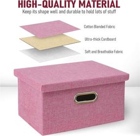 img 3 attached to 📦 Enzk&amp;Unity Foldable Lidded Storage Bins Cube Linen Fabric Storage Basket with Handle Organizer Box Containers - Pack of 2, Pink - for Shelf, Home Office, Closet, Nursery