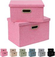 📦 enzk&amp;unity foldable lidded storage bins cube linen fabric storage basket with handle organizer box containers - pack of 2, pink - for shelf, home office, closet, nursery logo