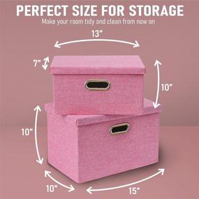 img 2 attached to 📦 Enzk&amp;Unity Foldable Lidded Storage Bins Cube Linen Fabric Storage Basket with Handle Organizer Box Containers - Pack of 2, Pink - for Shelf, Home Office, Closet, Nursery
