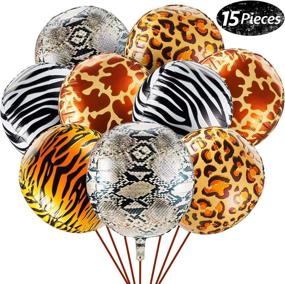 img 4 attached to 🎈 15 PCS 22 Inches Large Jungle Animal Print Balloons: Safari Zoo Animals Party Decorations