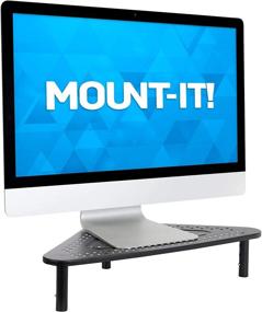 img 3 attached to 🖥️ Adjustable Height Triangle Corner Monitor Stand - Space Saving Metal Desk Shelf, Ventilated Design, Black