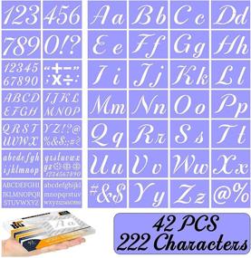 img 4 attached to Wood Painting Stencils - Calligraphic Large Font Alphabet Stencils with Cursive Letters, Numbers, and Signs - Reusable Plastic Stencils for Art and Crafts - Set of 42 Pcs - 222+ Designs