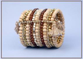 img 2 attached to Unique Handcrafted Tribal Chic Wooden Bead and Spiral Cuff Bracelet - A natural, stylish accessory!