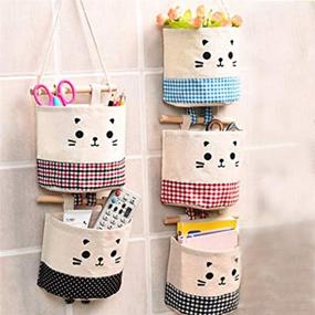 img 4 attached to Tinyuet Linen Wall Hanging Storage Bag - 5 Pack Pocket Organizer for Efficient Wall-Mounted Storage
