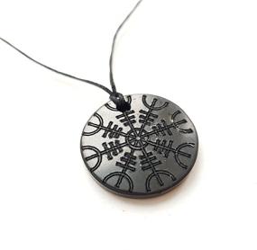 img 2 attached to 🌑 Engraved Black Shungite Stone Pendant - Karelian Heritage, Jewelry for Health and Wellness