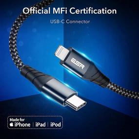 img 1 attached to 🔌 ESR USB-C кабель Lightning: 7.8 дюйма Быстрая зарядка для iPhone 13/12/11 - сертифицированный MFi, оплетка из нейлона, черный