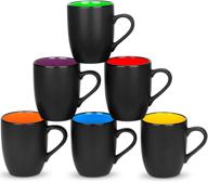 ☕ deecoo 6 pack large coffee mug set - 16 ounces, matte black porcelain mugs for coffee, tea, juice, cocoa logo