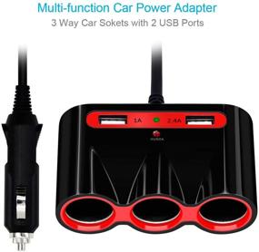 img 3 attached to 120W Multi Socket Car Cigarette Lighter Adapter with 3 Sockets, Dual USB Ports, 🚗 LED Voltage Monitor for iPhone, iPad, GPS, Dashcam, Radar Detector and More - 12V/24V Compatibility