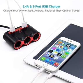 img 2 attached to 120W Multi Socket Car Cigarette Lighter Adapter with 3 Sockets, Dual USB Ports, 🚗 LED Voltage Monitor for iPhone, iPad, GPS, Dashcam, Radar Detector and More - 12V/24V Compatibility
