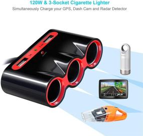 img 1 attached to 120W Multi Socket Car Cigarette Lighter Adapter with 3 Sockets, Dual USB Ports, 🚗 LED Voltage Monitor for iPhone, iPad, GPS, Dashcam, Radar Detector and More - 12V/24V Compatibility