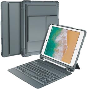 img 4 attached to 📱 Nulaxy iPad 9.7 Case Keyboard with Detachable Wireless Keyboard, Auto Sleep/Wake, Built-in Stand & Pencil Holder. Compatible with iPad 9.7 2018, iPad 9.7 2017, iPad Pro 9.7, iPad Air 2 & 1 in Grey