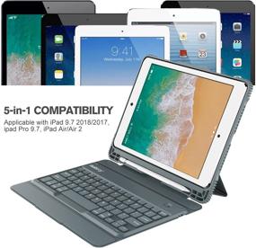 img 3 attached to 📱 Nulaxy iPad 9.7 Case Keyboard with Detachable Wireless Keyboard, Auto Sleep/Wake, Built-in Stand & Pencil Holder. Compatible with iPad 9.7 2018, iPad 9.7 2017, iPad Pro 9.7, iPad Air 2 & 1 in Grey