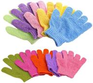 premium exfoliating bath gloves: 5 pairs for gentle spa-like experience - shower, face, & body (5 color options) logo