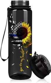 img 3 attached to 🌻 Thin Blue Line Sunflower Police Gifts for Men: 32 oz 1 Liter Motivational Tracking Water Bottle with Time Marker - Black Gloss Finish, Perfect for Graduation and Law Enforcement