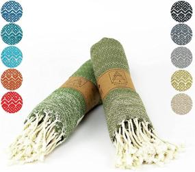 img 4 attached to 🌿 Zilenca Turkish Decorative Hand Towels (Set of 2) for Bathroom and Kitchen - Farmhouse and Boho Decor, Large 100% Cotton Towel Sets - Birch Collection, 16x40, Olive Green