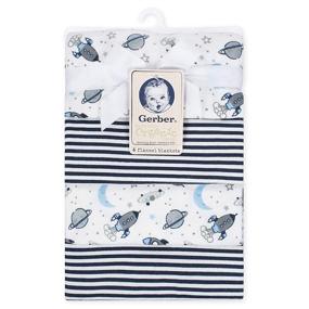 img 2 attached to GERBER Organic 4-Pack Navy Space Flannel Blankets: Cozy and Sustainable Essentials for Your Little One