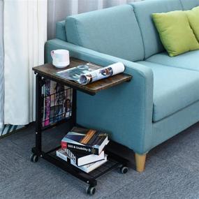 img 2 attached to 🛋️ AIZ Overbed Table: Height Adjustable Sofa Side Table - Slides Under Sofa - Laptop End Table - Rolling Bedside Desk Cart - Black & Yellow - Top-Rated