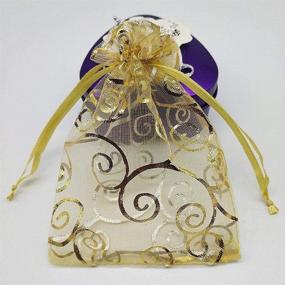 img 1 attached to 50 PCS/Set Party Wedding Favor Bags, Luxury Jewelry Candy Gift Bags with Champagne Drawstring, Velvet Pouches with Drawstring, Gold Line Sheer Organza Drawstring Pouches