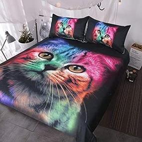 img 4 attached to 🐱 BlessLiving Queen Size Cat Bedding Sets for Girls, Women - Colorful Cat Pattern Comforter Cover, 3 Piece Animal Duvet Cover Set, Bed Spread Queen