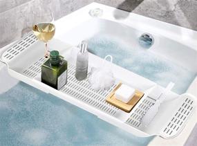 img 2 attached to 🛀 Expandable Bath Shelf by Home-X: Adjustable Plastic Bathtub Caddy | Luxury Bathroom Tray 21 – 30 Inches