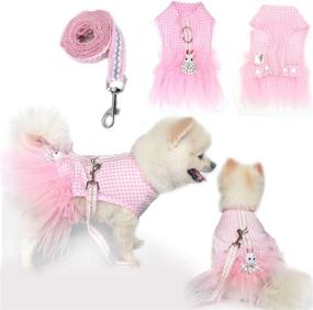 img 4 attached to SunteeLong Pet Dog Dress Clothes: Pink Plaid Princess Dog Skirt with Leash and Sweetie Bowknot- Ideal for Small Dogs, Cats, and Puppies!