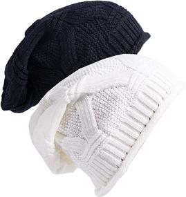 img 4 attached to Double-pack Unisex Winter Slouchy Beanie: Soft Knit Hat for Women and Men