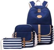 🎒 flymei cute backpack for girls: 3-in-1 daily carry school backpack set, lightweight fashion bookbag for women with 15-inch laptop compartment - girl classic blue logo