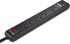 img 2 attached to 🔌 Cable Matters 2-Pack 6 Outlet Surge Protector Power Strip with USB Charging Ports and 8ft Long Extension Cord in Black