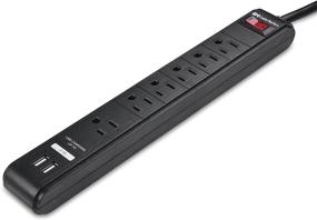 img 1 attached to 🔌 Cable Matters 2-Pack 6 Outlet Surge Protector Power Strip with USB Charging Ports and 8ft Long Extension Cord in Black