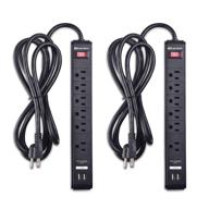 🔌 cable matters 2-pack 6 outlet surge protector power strip with usb charging ports and 8ft long extension cord in black logo