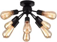 🌟 mirrea mid-century semi-flush mount sputnik ceiling light: elegant 8-light fixture for various rooms in black painted metal design логотип