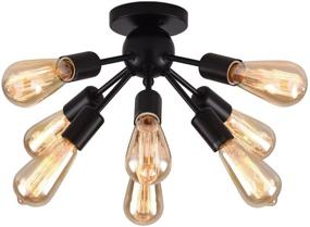 img 4 attached to 🌟 mirrea Mid-Century Semi-Flush Mount Sputnik Ceiling Light: Elegant 8-Light Fixture for Various Rooms in Black Painted Metal Design