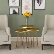 🌟 set of 3 high gloss nesting end tables - pak home round wood stacking coffee side accent tables with metal legs for living room, home office, nightstands for bedroom - sturdy, easy assembly - elegant gold finish logo